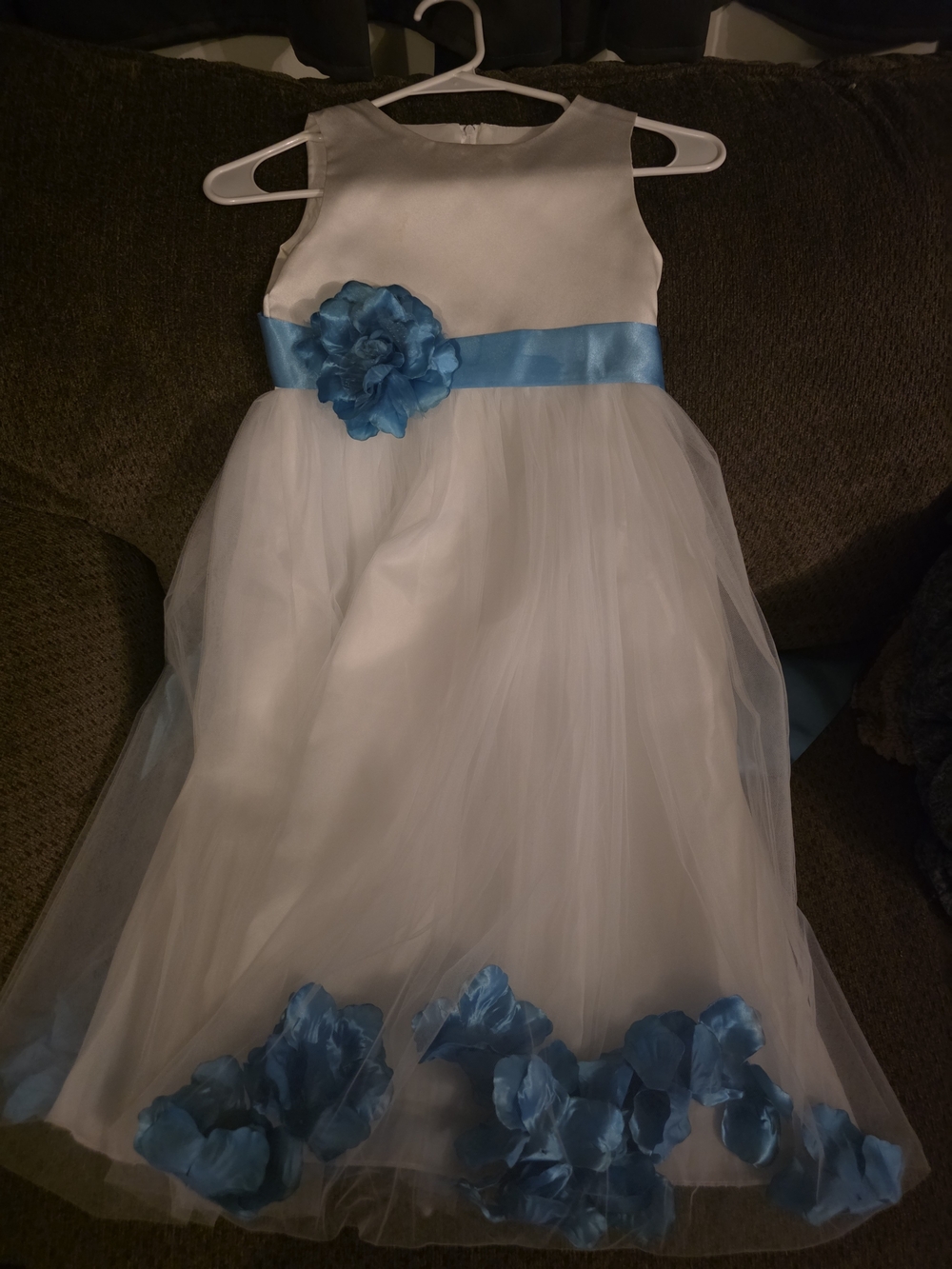 White and Blue Flower Sash Girls' Tulle Dress Size 8